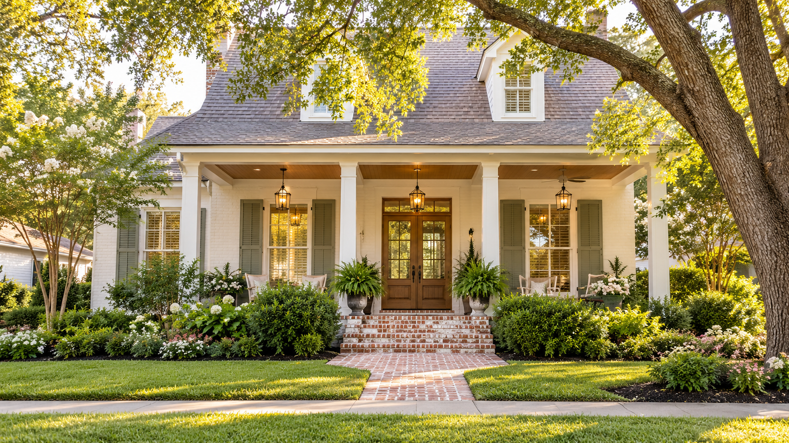 Home sunlit southern cottage garden